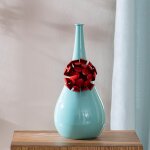 Vase métal fleur 3d daya bleu aqua fleur rouge Vase métal fleur 3d daya bleu aqua fleur rouge