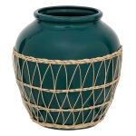Vase yuca cramique et rotin bleu