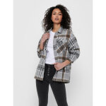 Veste - chemise longue carreaux col italien manches longues marron gris