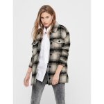 Veste - chemise longue carreaux col à revers manches longues beige Veste - chemise longue carreaux col à revers manches longues beige