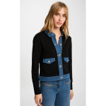 Veste tricot bi mati�res denim marine