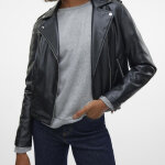 Veste zippe en cuir synthtique bella ane noir