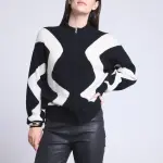 Veste zippe graphique noire et blanche en cachemire