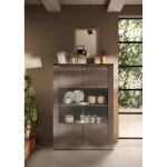 Vitrine 2 portes 4 etageres bois ischia avec �clairage led int�gr�