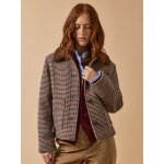 Manteau court lainage carreaux fourr femme