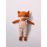 Peluche renard en tricot avec salopette velours