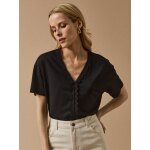 T - shirt col v dentelle femme lyocell et coton