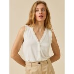 Top sans manches boutonn� femme lin et viscose