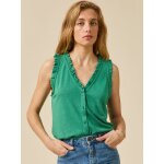 Top sans manches boutonn� femme lin et viscose