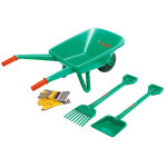 Jouet kit de jardinage 4 pièces: brouette, bêche, râteau et gants Jouet kit de jardinage 4 pièces: brouette, bêche, râteau et gants