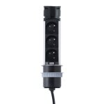 Bloc 3 prises 2p + t escamotable + 2 usb - inox gtv