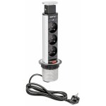 Bloc 3 prises escamotable - pour plan de travail - 60 mm - alu gtv