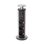 Bloc prises escamotable vertikal - 3 prises + 3 ports usb a et c - aluminium emuca