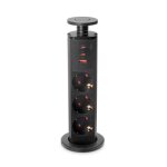 Bloc prises escamotable vertikal - 3 prises + 3 ports usb a et c - noir emuca