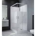 Cabine de douche 100x80 cm izibox2 - accès d'angle par portes coulissantes sérigraphiées leda Cabine de douche 100x80 cm izibox2 - accès d'angle par portes coulissantes sérigraphiées leda