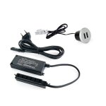 Connecteur  encastrer - 2 ports usb - rond - gris mtallis emuca