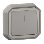 Commande double 3 fonctions complet encastr� �tanche - gris - plexo legrand