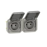 Double prise 2p + t composable tanche horizontale - gris - plexo legrand