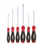 Jeu de six tournevis plats et cruciformes, manche bi - matire, lame ronde wiha