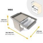 Kit bacs de rangement + panier + cadre quartz finition titane - module 800 mm emuca