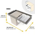 Kit bacs de rangement + panier + cadre quartz finition titane - module 900 mm emuca