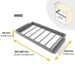 Kit de porte - pantalons  7 tringles et cadre quartz - finition titane - module 900 mm emuca