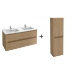 Meuble salle de bain 120 cm 2 tiroirs avec double vasque + meuble colonne 140x40 cm 2 portes - ch�ne ...