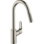Mitigeur vier - douchette extractible - 2 jets - inox - focus hansgrohe