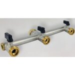 Nourrice 3 sorties avec robinets arrive femelle 20x27 - 3 sorties mle 20x27 - entraxe 110 mm fauquet ...