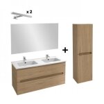 Pack meuble 120cm 2 tiroirs double vasque + colonne 140cm + miroir 100cm + 2 spot led jacob delafon