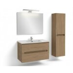 Pack meuble vasque 100cm 2 tiroirs + colonne 140cm + miroir 100cm + spot led jacob delafon