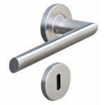 Poign�es de porte sur rosaces rondes - inox - b�quille ovale - est 25 normbau
