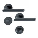Poigne de porte double sur rosaces rondes stockholm finition noir mat - condamnation hoppe