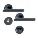 Poigne de porte double sur rosaces rondes stockholm finition noir mat - condamnation avec voyant hoppe ...