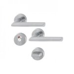 Poign�e de porte double sur rosaces rondes - stockholm - inox mat - condamnation avec voyant hoppe