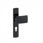 Poign�es de porte pali�re sur plaques muze - aluminium noir mat onyx - cl� i vachette