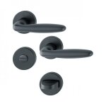 Poignes de porte sur rosaces rondes verona - aluminium noir mat - condamnation hoppe