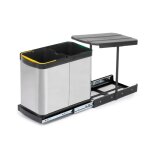 Poubelle de recyclage pour cuisine - 2 x 12 l - inox - fixation au sol emuca