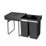 Poubelle de tri s�lectif recycle pour cuisine - 2 x 25l - noir emuca