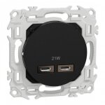 Prise chargeur double usb type c + c - noir - odace ii schneider