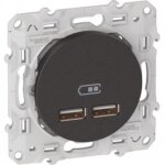 Prise chargeur usb - 2 x usb - anthracite - odace schneider