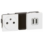 Prise de courant fort 2p + t + chargeur double usb - mosaic legrand