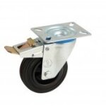 Roulette pivotante  frein platine caoutchouc noir 200 mm - charge 200 kg - roulements  rouleaux avl ...