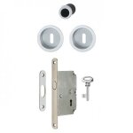Serrure porte coulissante int�rieur 4920 argent - cl� l - rosaces rondes hoppe