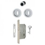 Serrure porte coulissante int�rieur 4920 chrom� satin� - cl� l - rosaces rondes hoppe