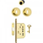 Serrure porte coulissante int�rieur 4920 laiton poli - cl� l - rosaces rondes hoppe