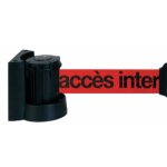 Support mural - avec sangle rouge tirable de 3 m - abs noir -  fixer - srigraphie  accs interdit  ...