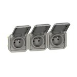 Triple prise 2p + t composable tanche horizontale - gris - plexo legrand
