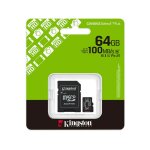 Kingston 64gb microsdxc canvas select plus gen3 100mb / s a1 card + adapter - carte sd