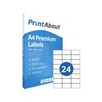 Printabout premium a4 feuille d'autocollants 24 par feuille (70mm x 37mm)